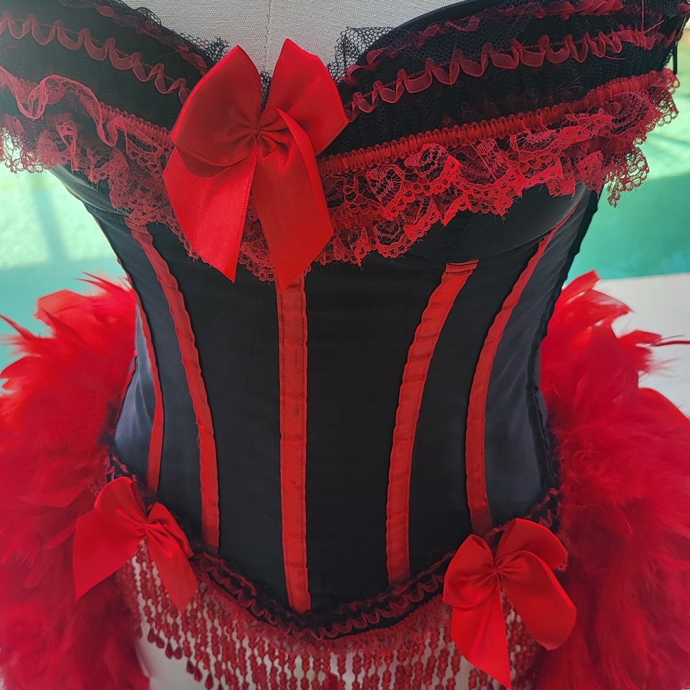 Vintage Burlesque Moulin Rouge Can-Can corset with boots costume, small? - Picture 2 of 16